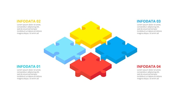 Vector isometric puzzle vector processes infographic with 4 options steps or parts