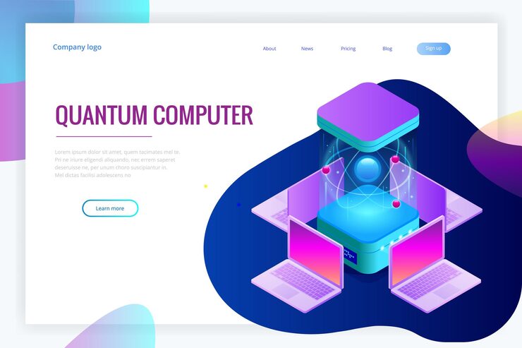 Vector isometric quantum computing or supercomputing. a quantum computer is a device that performs quantum computing. vector illustration.