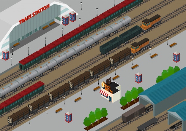 Isometric railway station