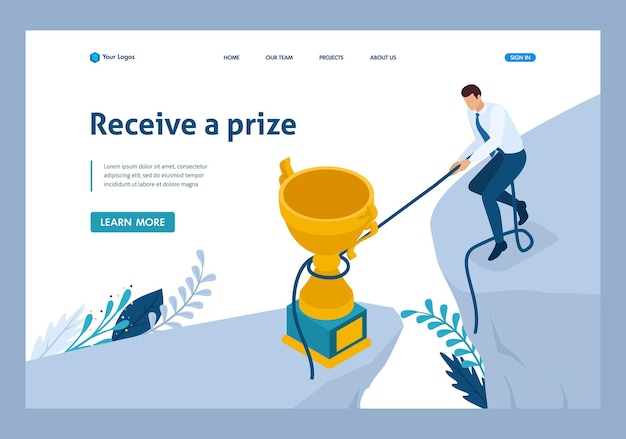 Isometric Reaching the goal in any way get the victory Template Landing page