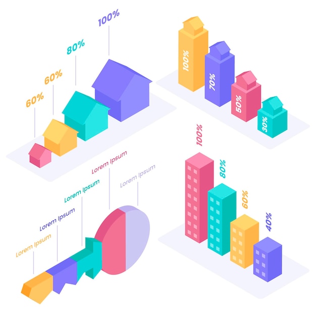Vector isometric real estate infographic template