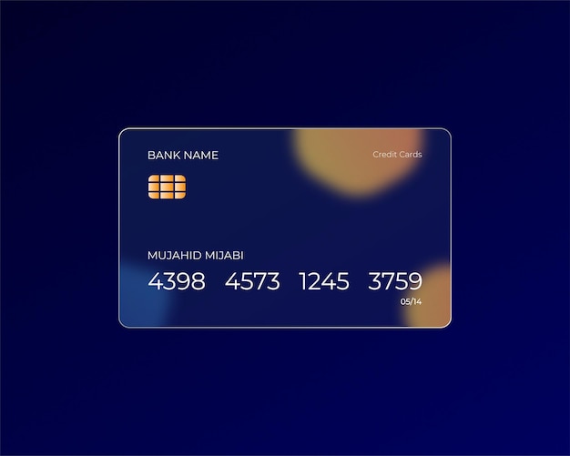 Isometric realistic transparent glass effect credit card vector template