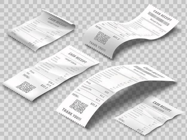 Isometric receipts bill Printed billing receipt payment bills and financial bank check print isola