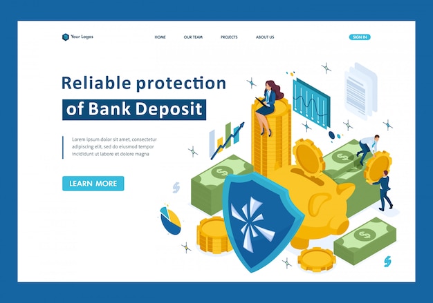 Isometric reliable protection of your money, bank deposit, security Landing page