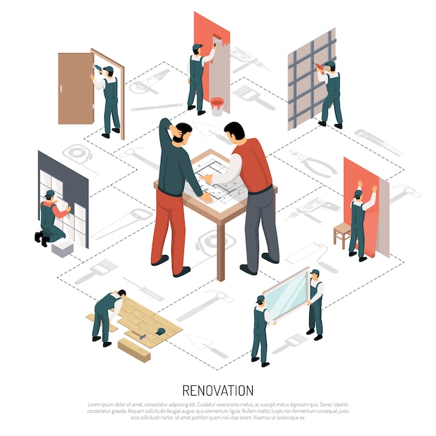 Vector isometric renovation infographics