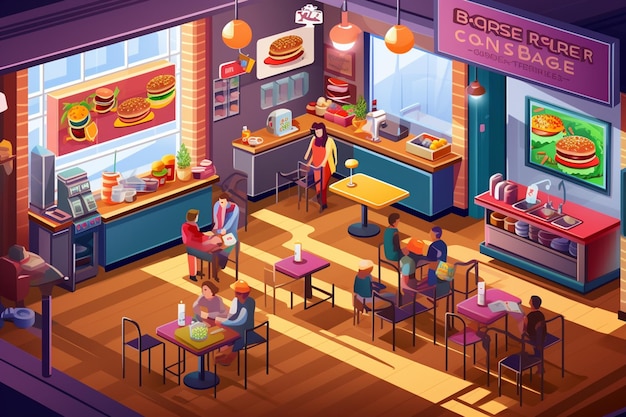 Isometric Representation of Burger Stalls Tables