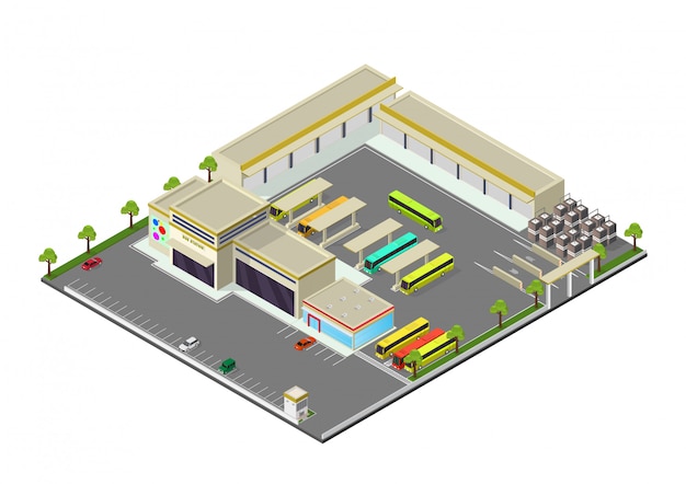 Vector isometric representing bus station