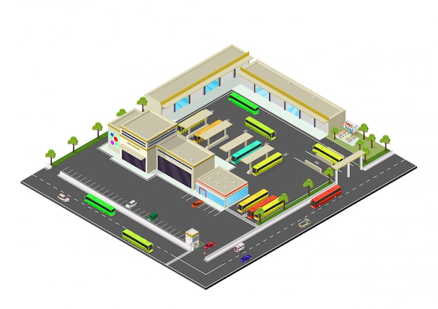 Vector isometric representing bus station