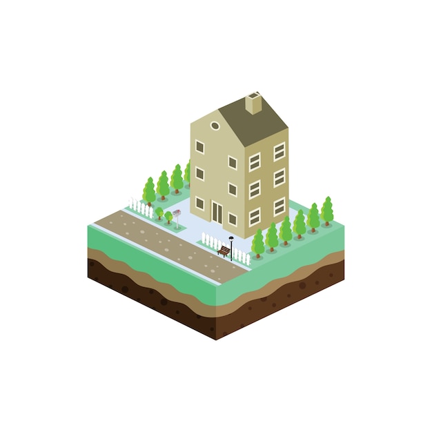 isometric residential view cartoon theme