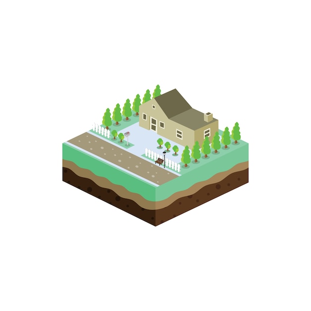 Isometric residential view cartoon theme