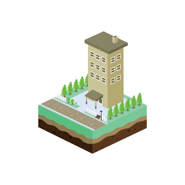 isometric residential view cartoon theme