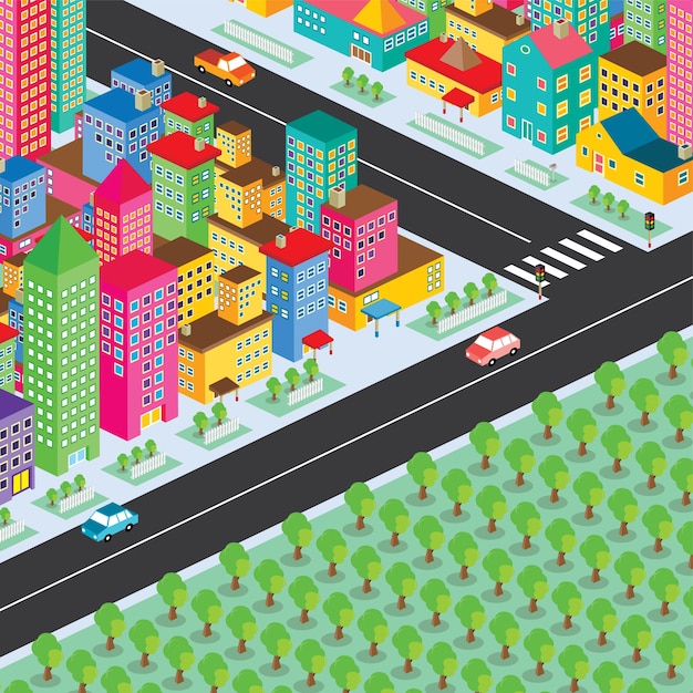 Vector isometric residential view cartoon theme