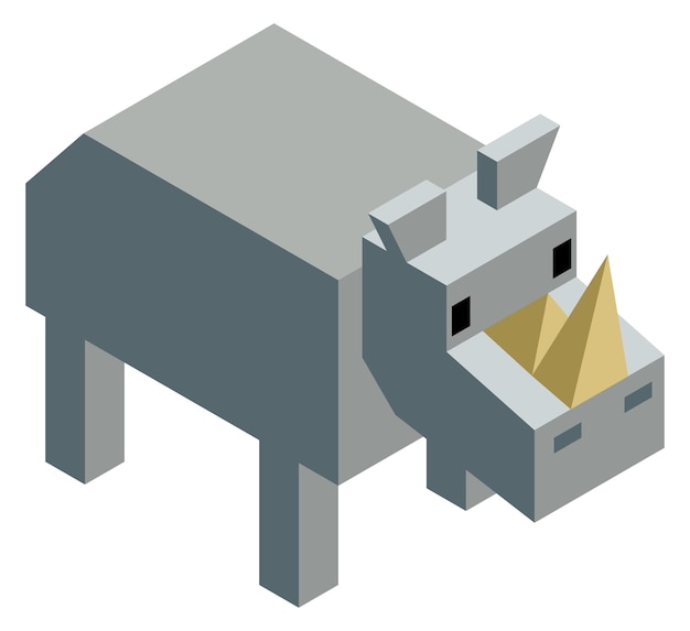 아이소메트릭 코뿔소 낮은 폴리 픽셀 동물 아이콘
