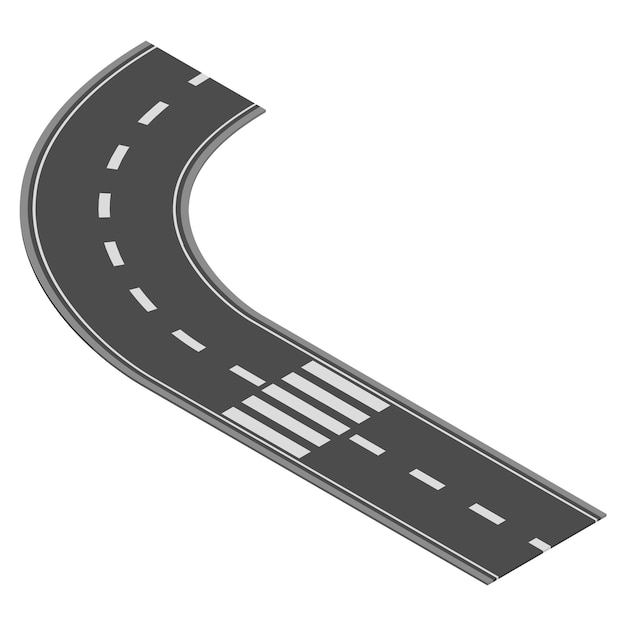 Isometric road element for highway city street map traffic creation Asphalt part of road and route with curve