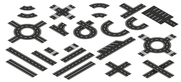 isometric road and highway elements for city map creation objects for highway journey map car