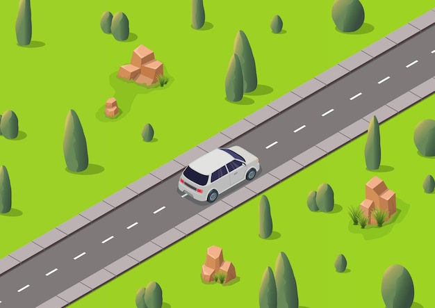 isometric road with car