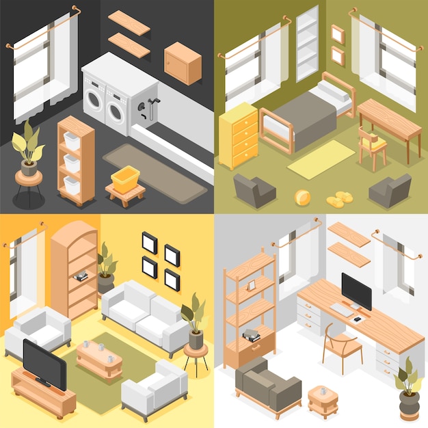 Isometric room composition set
