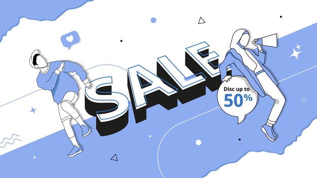 Vector isometric sale banner design with flat people illustration