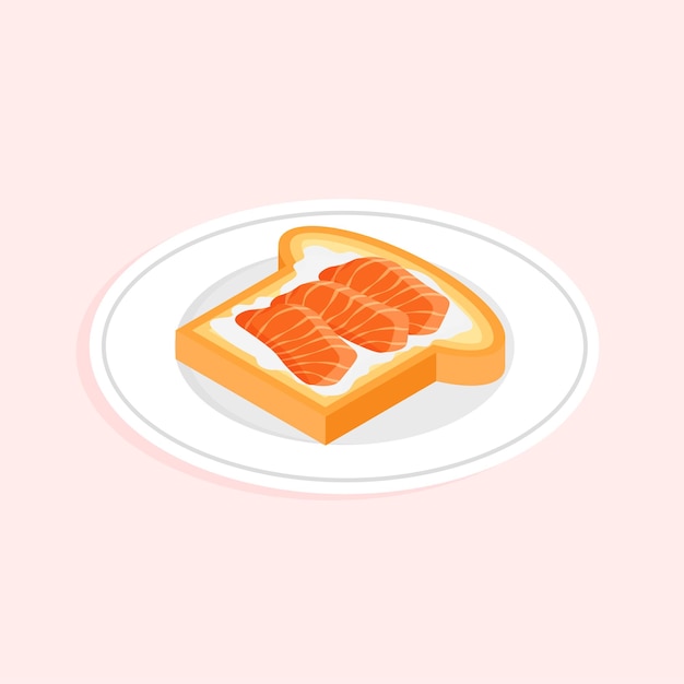 Vector isometric salmon toast icon tasty healthy breakfast delicious open sandwich with smoked fish slice