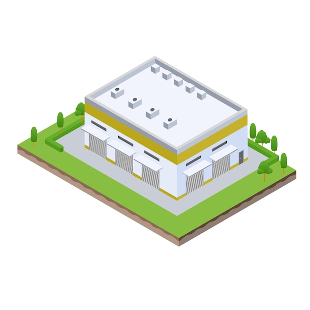 Isometric scene of warehouse logistic hall in Company business