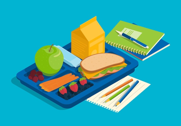 Vector isometric school breakfast illustration