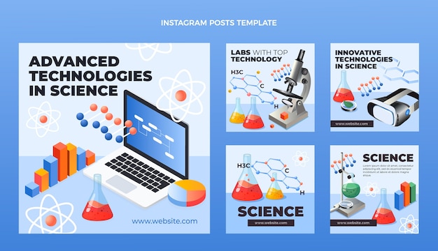 Vettore post di instagram di scienza isometrica