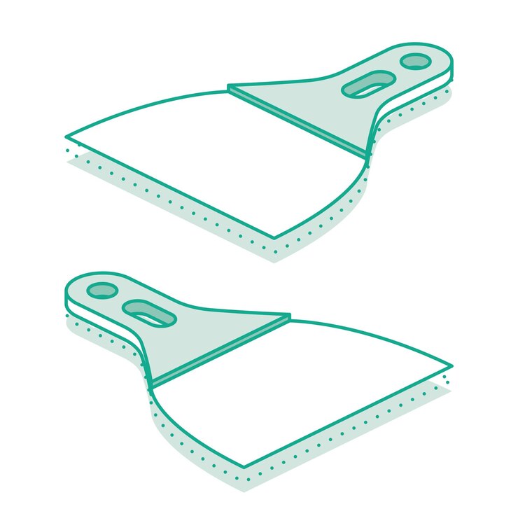 Vector isometric scraper putty knife outline object isolated on white background set of putty knifes spatula work tool