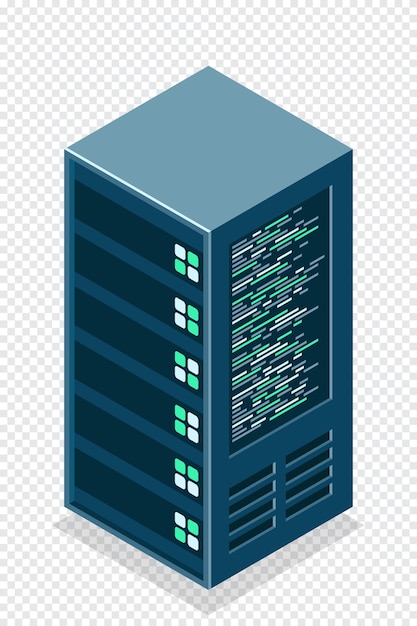 Sfondo isolato dell'apparecchiatura server isometrica illustrazione 3d isometrica piatta server cloud oggetto della sala di archiviazione del datacenter illustrazione vettoriale