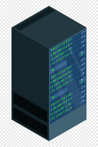Изометрический сервер сетевой серверный зал сервер в шкафах база данных хранения изометрическая технология векторная иллюстрация