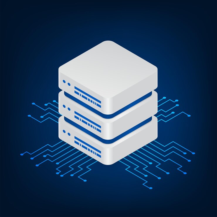 Vector isometric server storage on blue background