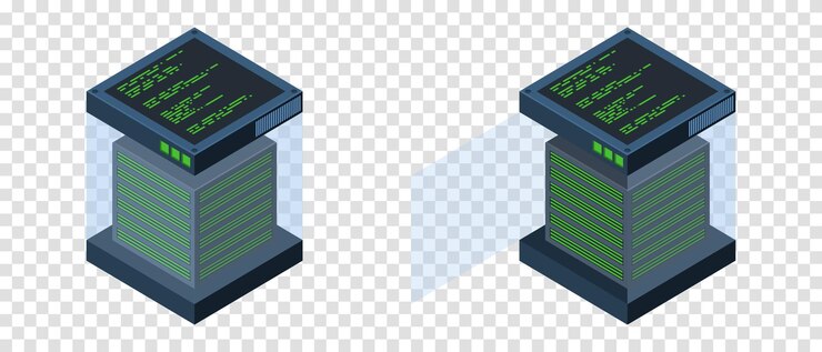 Vector isometric servers data storages 3d computer equipment storage database equipment server network big data illustration