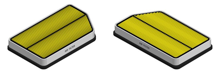 Vector isometric set of air filters for car interior air conditioning in car maintenance in service workshop 3d vector