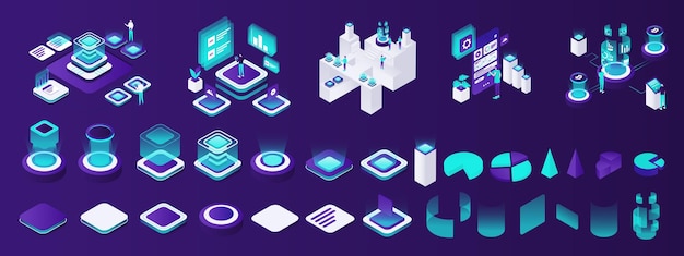 Isometric set of bright concepts on the theme of future technologies