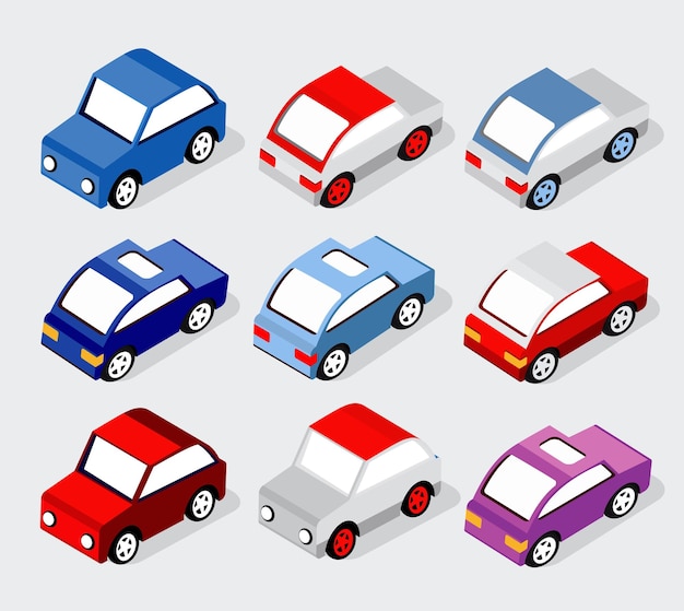 Vector isometric set cars