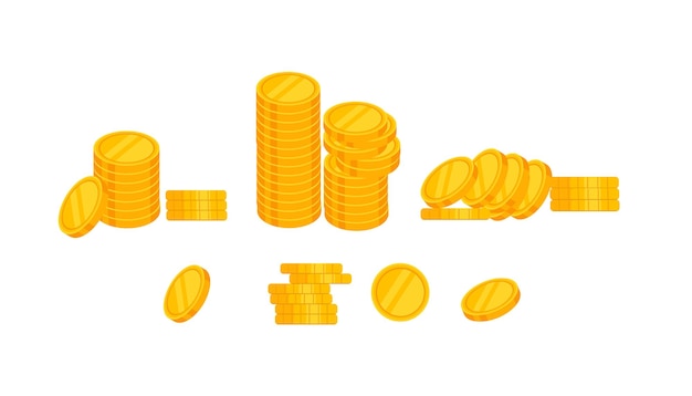 Изометрический набор золотых монет Золотые деньги Векторная иллюстрация