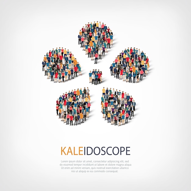 Isometric set of kaleidoscope , web infographics concept of a crowded square