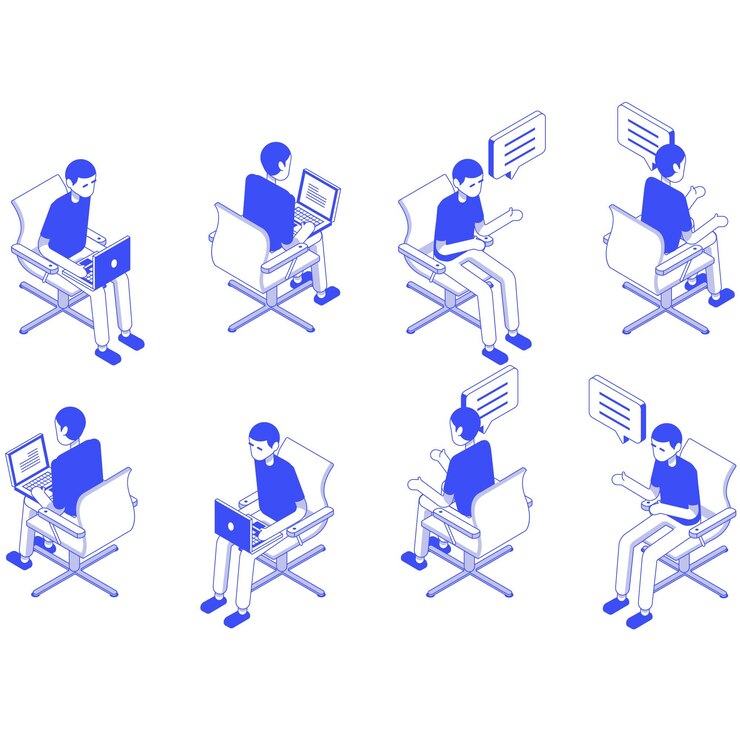 Isometric Set Male Office Sit