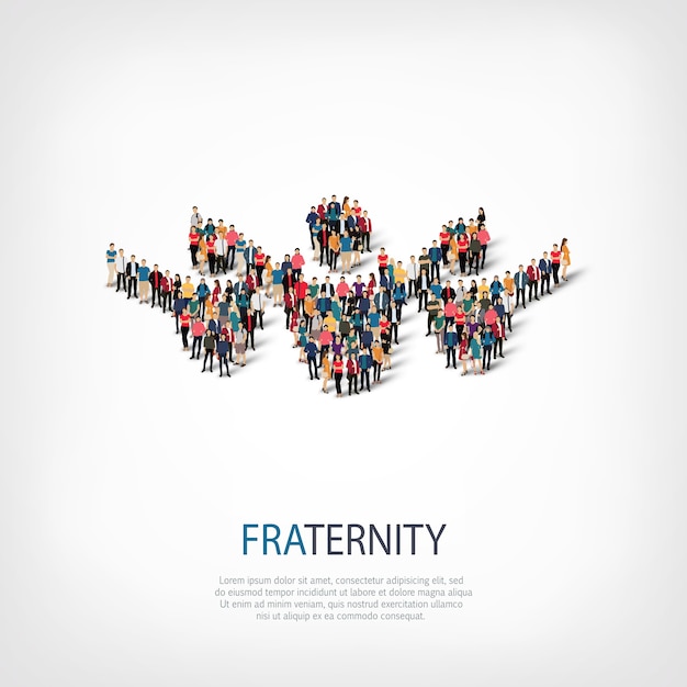 Vector isometric set of styles, fraternity, web infographics concept illustration of a crowded square. crowd point group forming a predetermined shape. creative people.