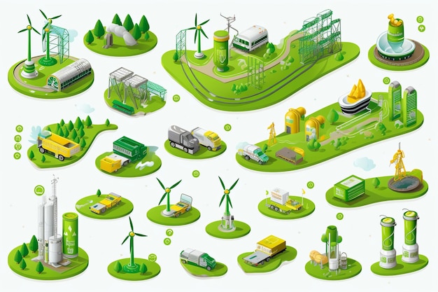 Isometric Set of Vector Icons for Bio Fuel