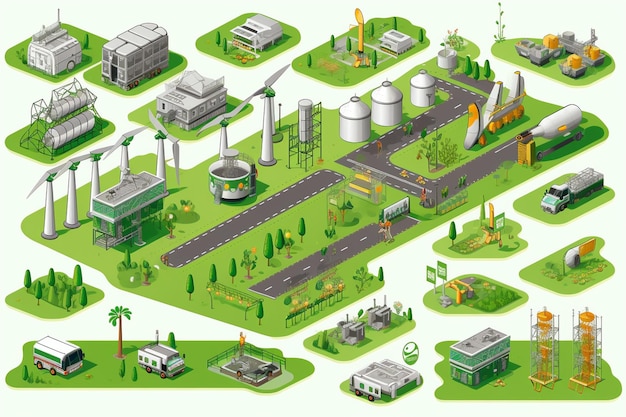 Isometric Set of Vector Icons for Bio Fuel