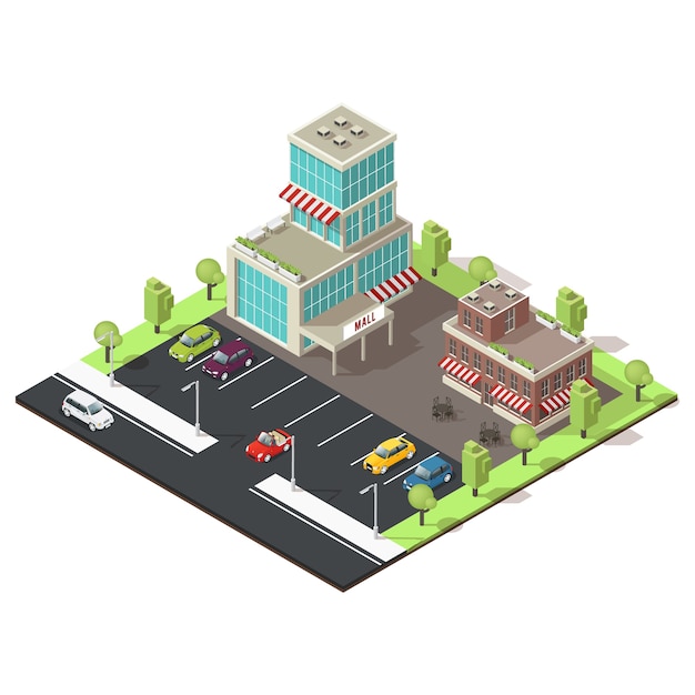 Vector isometric shopping center