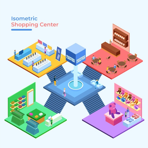 Vector isometric shopping center