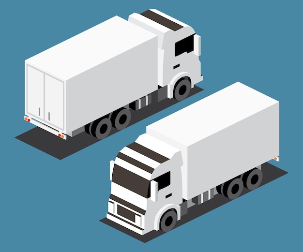 Vettore oggetto isometrico della città di logistica di trasporto commerciale del camion del piccolo carico per infographics