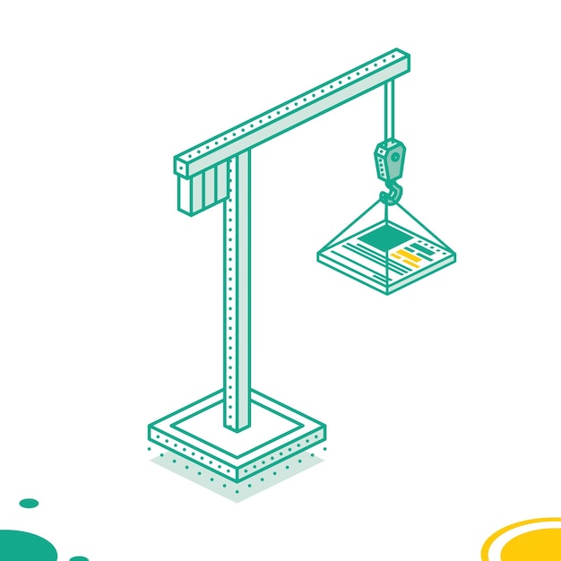 Vector isometric small crane with design element outline concept web page construction