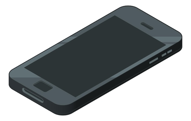 Isometric smartphone icon. Black phone with empty screen