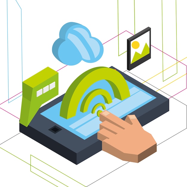 isometric smartphone with apps options 