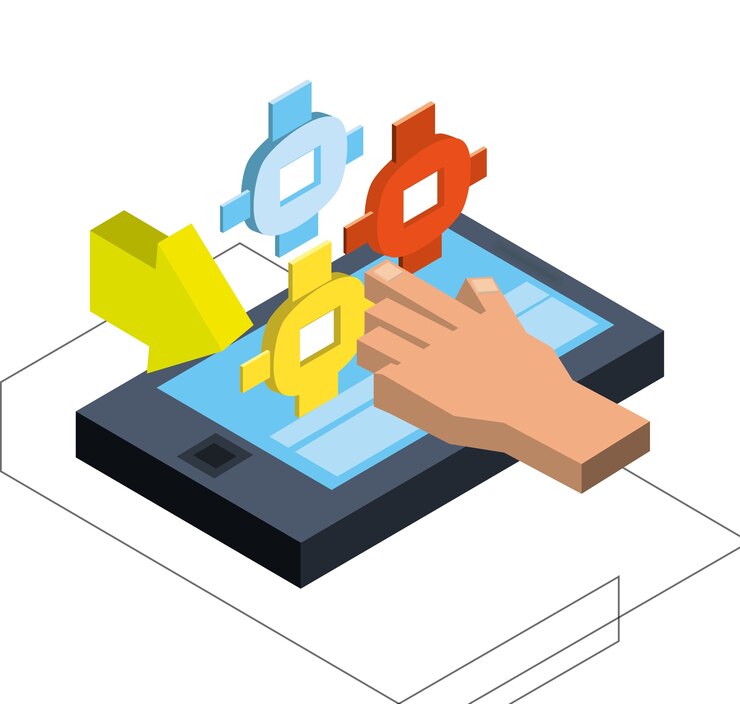Vector isometric smartphone with apps options