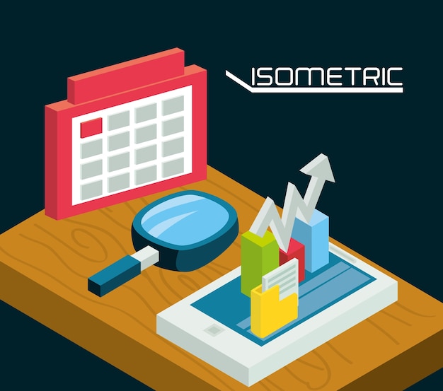 Vector isometric smartphone with business apps