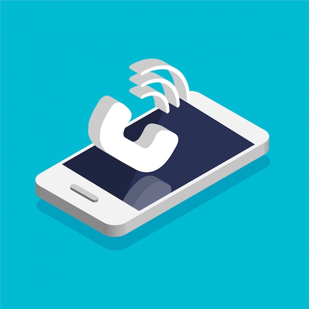 Изометрические смартфон с телефонным звонком на экране. Вызов концепции обслуживания. Ответить на звонок. Векторная иллюстрация 3d