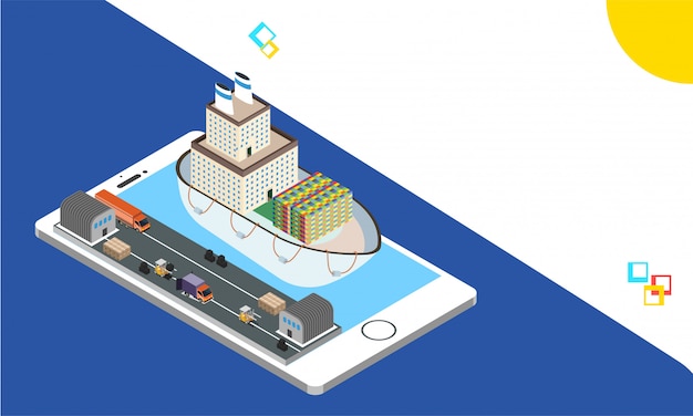 Smartphone isometrico con sistema di tracciamento della spedizione.